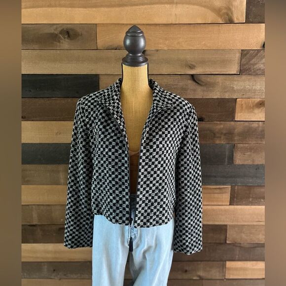 Vintage Earl Rutenberg Collection Black & Grey Collared Checkered Cropped Jacket - Picture 9 of 13